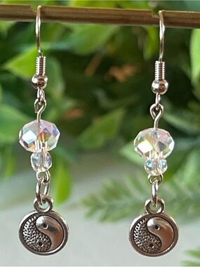 Aurora Crystal Drop Yin Yang Earrings - Clear